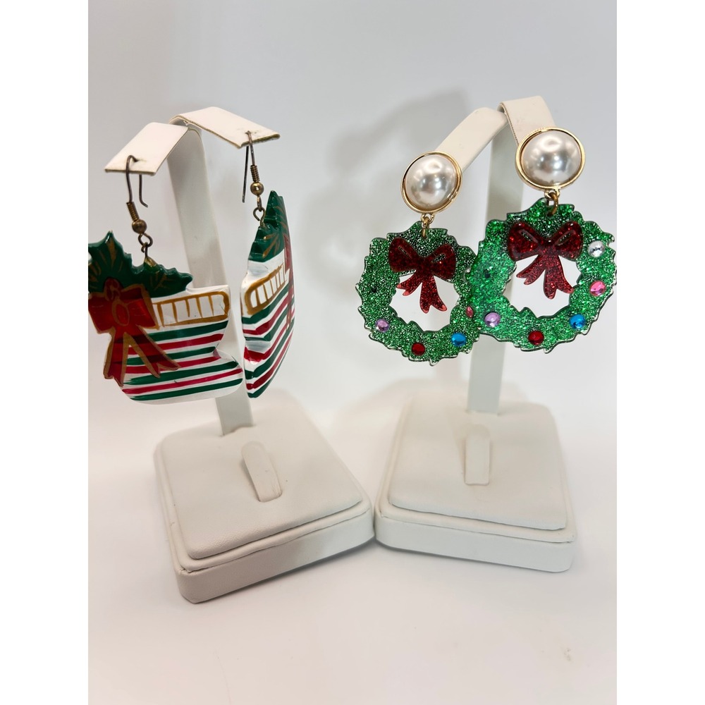 Unbranded Christmas Earrings Bundle Women OS Green Red Good Wreath Stocking